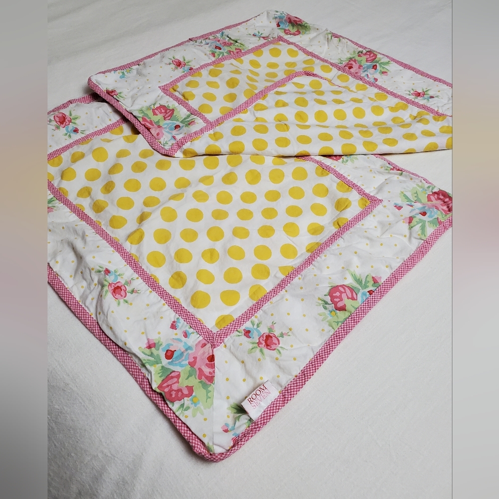 Rare Room Seven 2 Piece Sham Set Floral Print With Yellow Polka Dot's Boho Chic